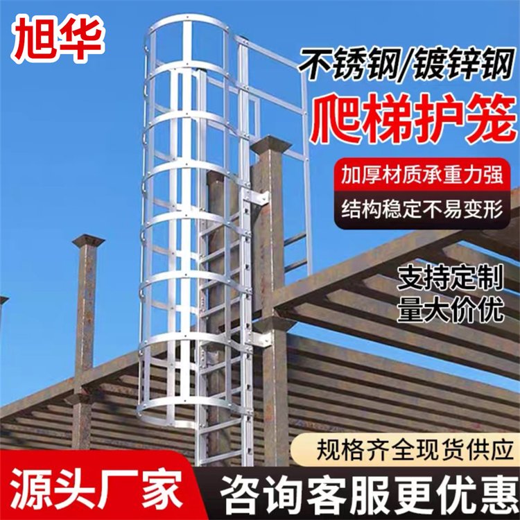 厂房外墙检修安全梯 市政泵站立式防坠落护笼钢制爬梯 旭华