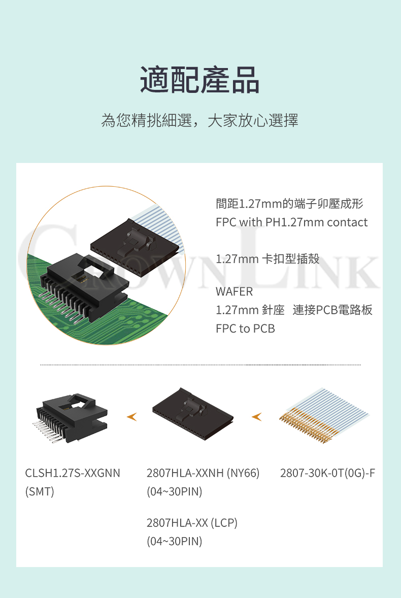 CROWNLINK quick connect CLSH1.27S-XXGNN 1.27mm SMT needle socket pin