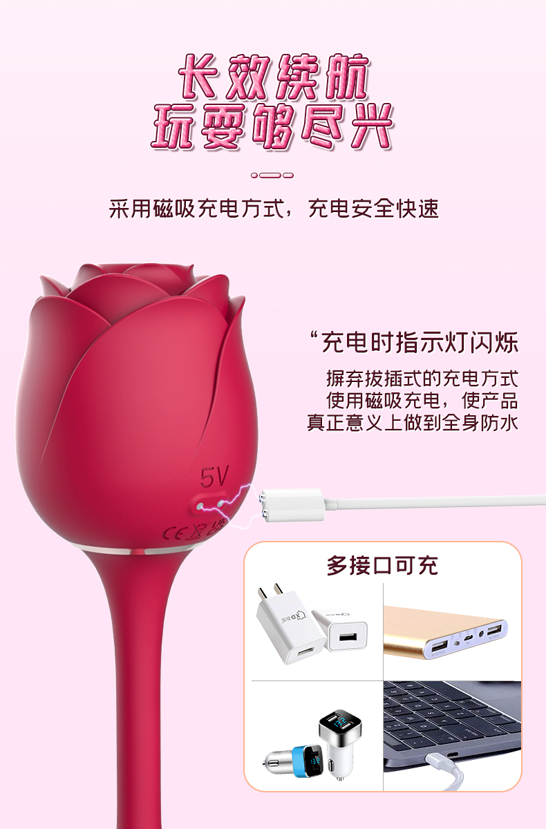 Handy Rose Eternal Flower 3 Double Head Dual Purpose Sucking Shaker for Women's Masturbation Equipment Fun Toys