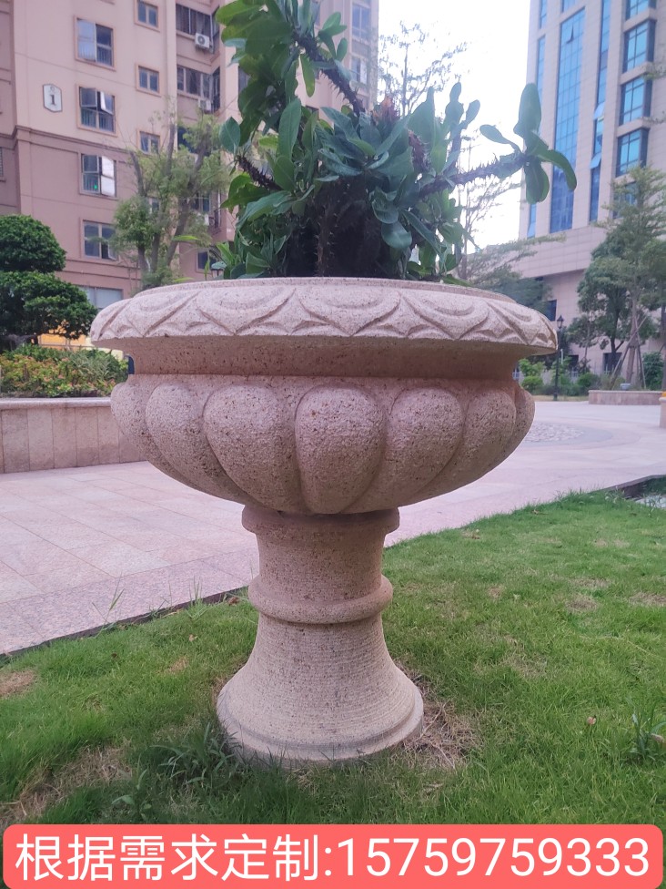 Customized processing of granite yellow rust stone flower pot, European style stone carving flower bed, garden villa, courtyard stone pot