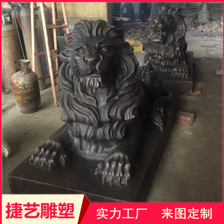 European style copper lion large cast copper outdoor crouching style copper carving HSBC lion customized Jieyi