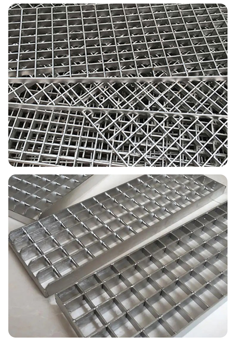 Hot dip galvanized steel grating plate, stainless grating plate, staircase plate, serrated anti slip steel ladder step plate