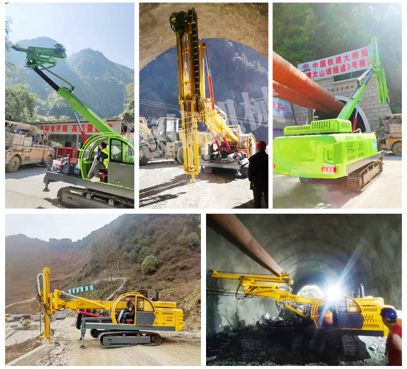 Single and double arm tunnel hydraulic anchor drilling rig, high lift anchoring, hydraulic rock drill, rotary loader, tracked type