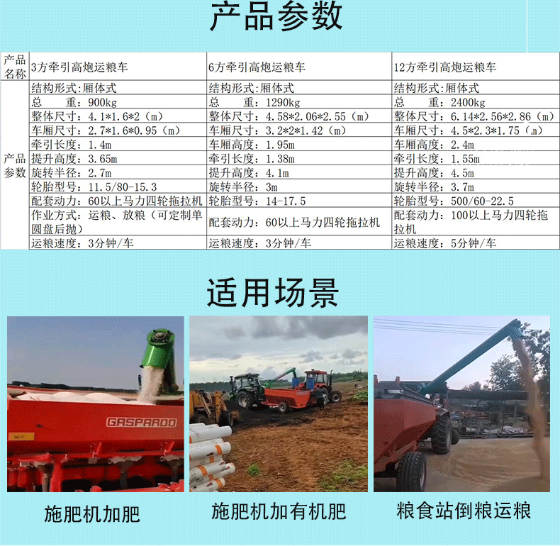 Traction type anti-aircraft gun grain transport truck Tractor with fertilizer truck Grain transport truck Hydraulic device Rotary fertilizer feeder