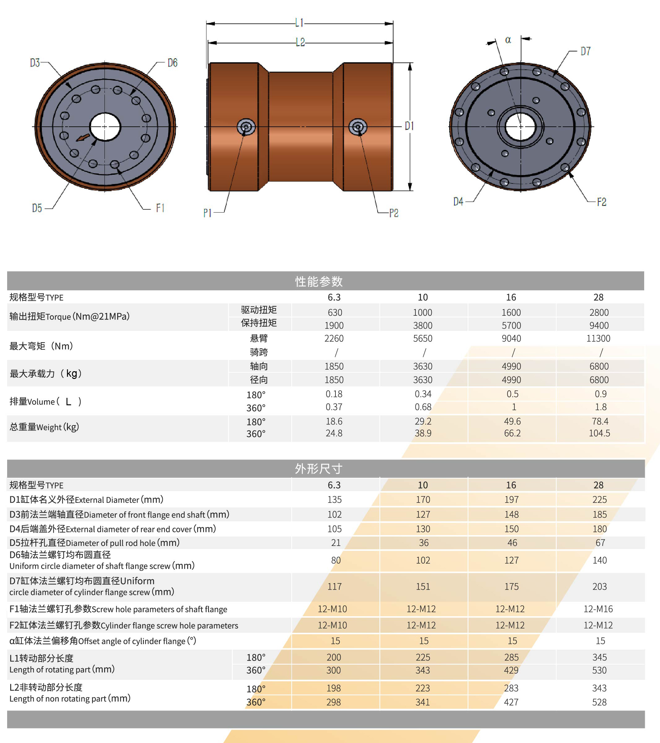 Tuote spiral swing oil cylinder high torque rotary actuator F10 series cylinder body connection flange output