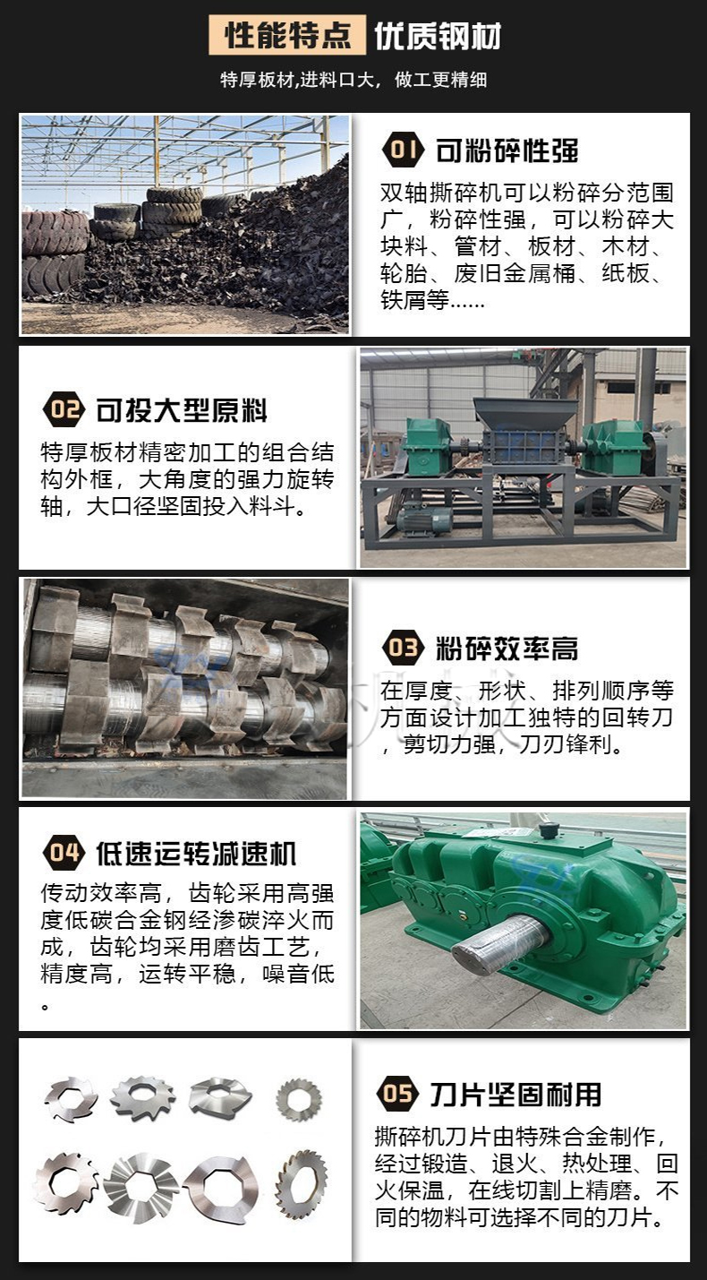 Double axis shredder Metal waste crusher Iron sheet threaded steel crusher Industrial crushing equipment