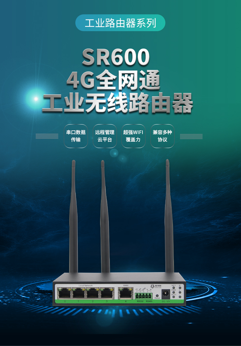 SR600 full network 4G multi port industrial router with expandable LAN port supports MQTT protocol