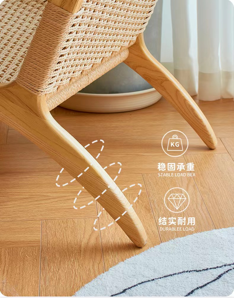 Household balcony lazybones rattan chairs, Nordic solid wood backrest sofa chairs, modern and simple single person lounge chairs, rattan woven leisure chairs