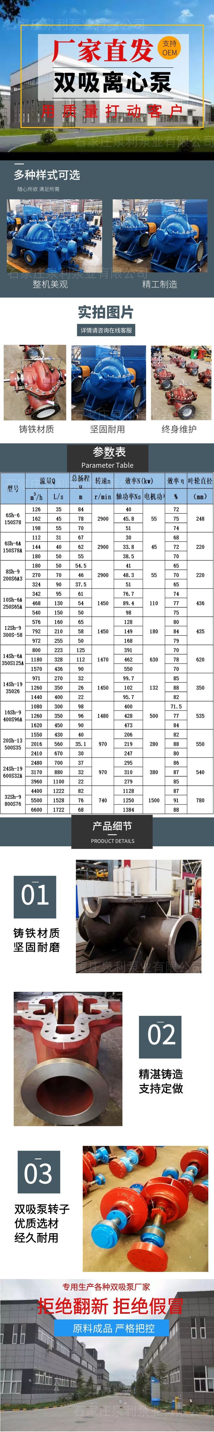 Horizontal clean water pump, large flow irrigation pump, belt driven double suction pump, 10SH-13, high head split pump