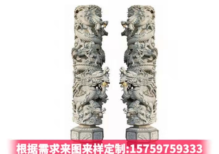 Stone pillars Marble dragon pillars Totem pillars Granite ornamental column stone pillars Carving plaza 12 Zodiac culture pillars