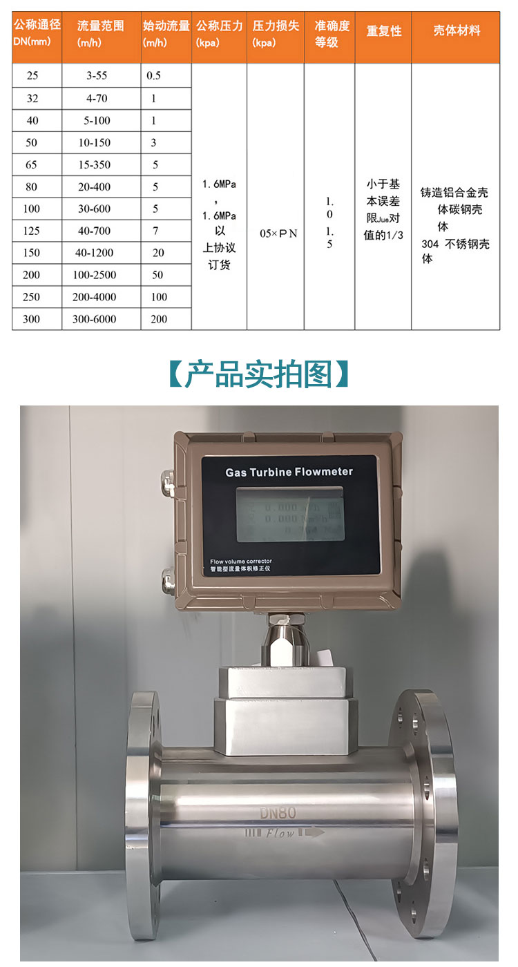 Jinbiao Instrument Intelligent Domestic High Precision LWQ Natural Gas Turbine Flowmeter dn80 Fire Protection dn50