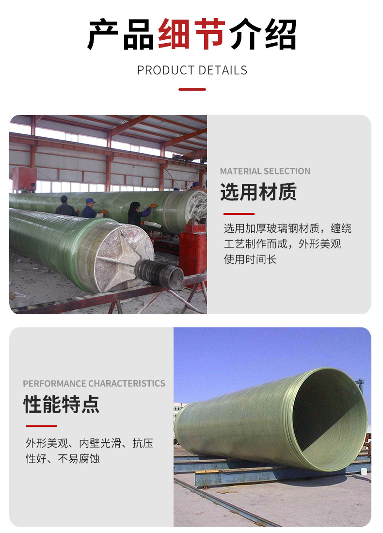 Fiberglass wrapped pipes, sewage pipes, and environmental protection processes support customized corrosion and high temperature resistance