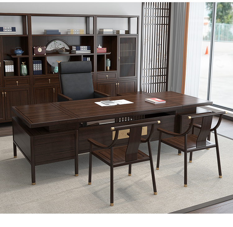 Solid wood CEO's desk, office desk, boss's desk, minimalist modern light luxury director's long class desk, desk and chair combination