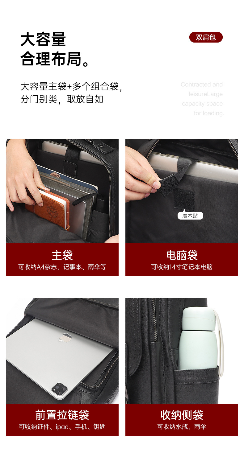 Fashion, leisure, business, leather backpack, laptop bag, cross-border hot selling travel, men's backpack customization