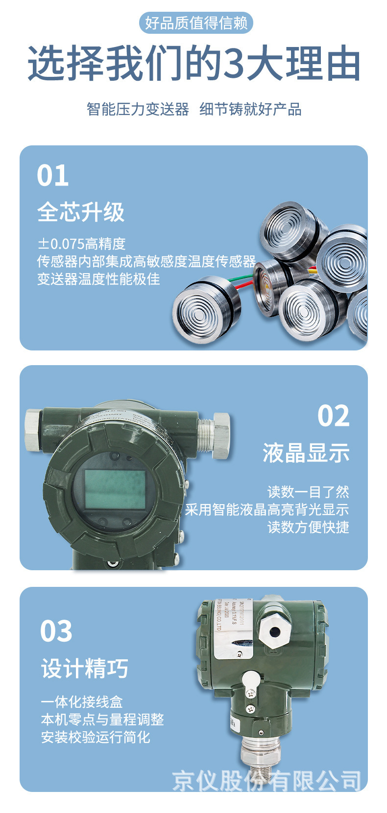 Jingyi pressure transmitter, explosion-proof differential pressure transmitter, all series of quality assurance, complete after-sales service