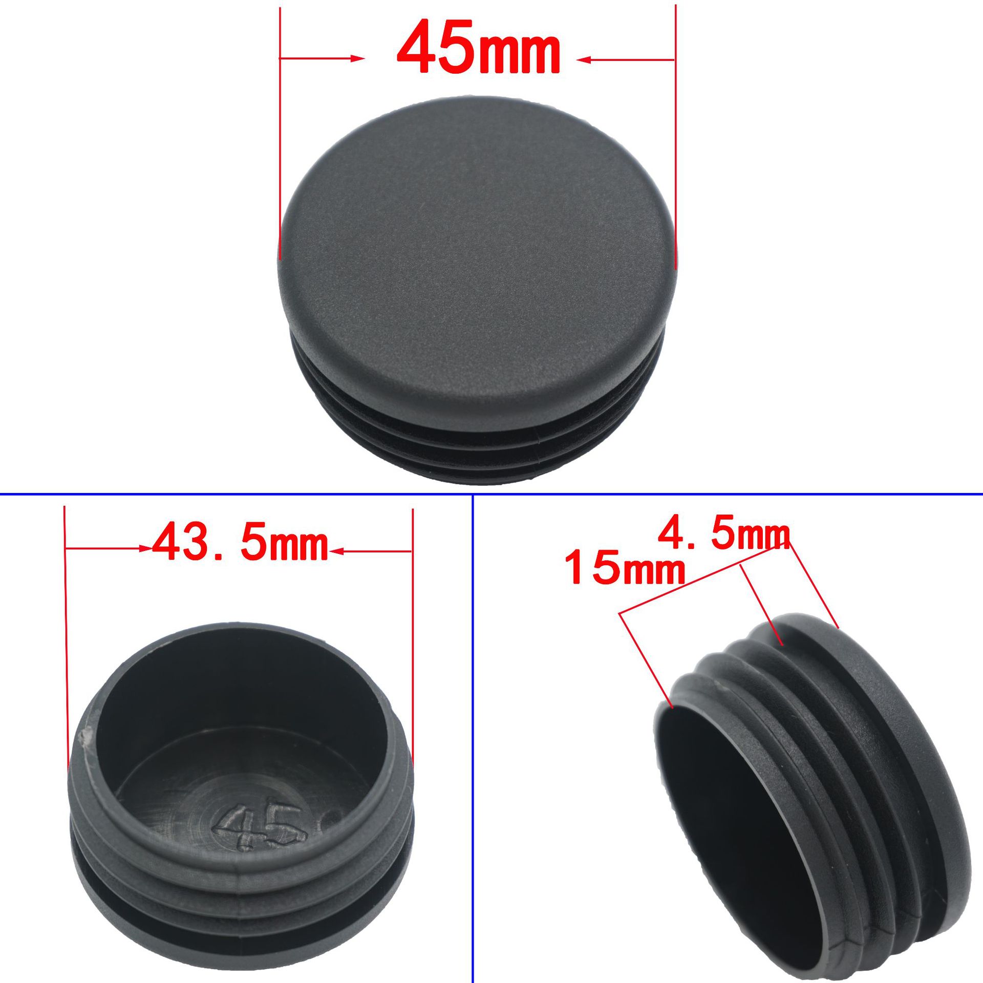 Round plug head, desk and chair, plastic plug head, flat hole plug pipe, stainless steel pipe inner plug foot pad