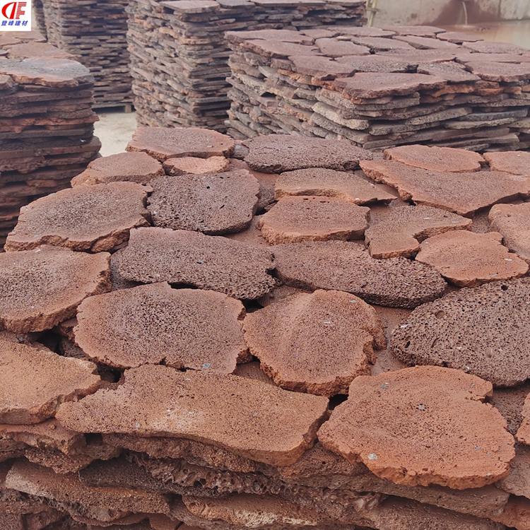 Supply red black volcanic rock panels with natural edges and double cut surfaces for volcanic stone decoration