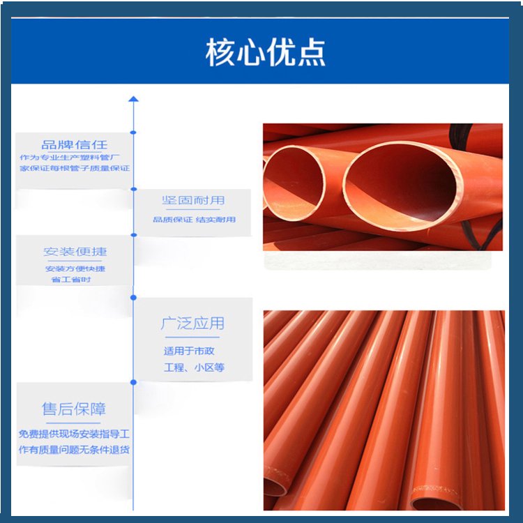 High voltage flame-retardant wire and cable protection pipe, large and small end, CPVC power pipe excavation, buried pipe