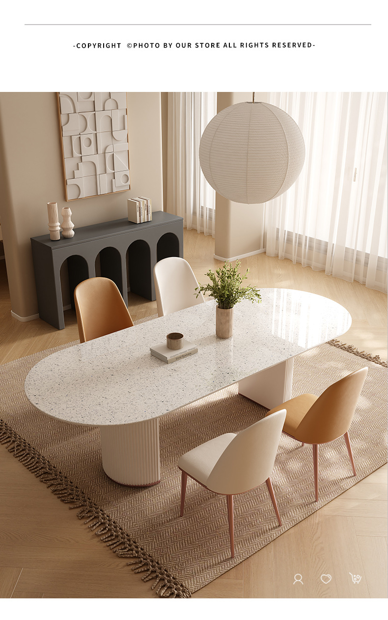 French style rock board dining table and chair wholesale, modern simple small unit homestay, pure white cream style rectangular dining table manufacturer