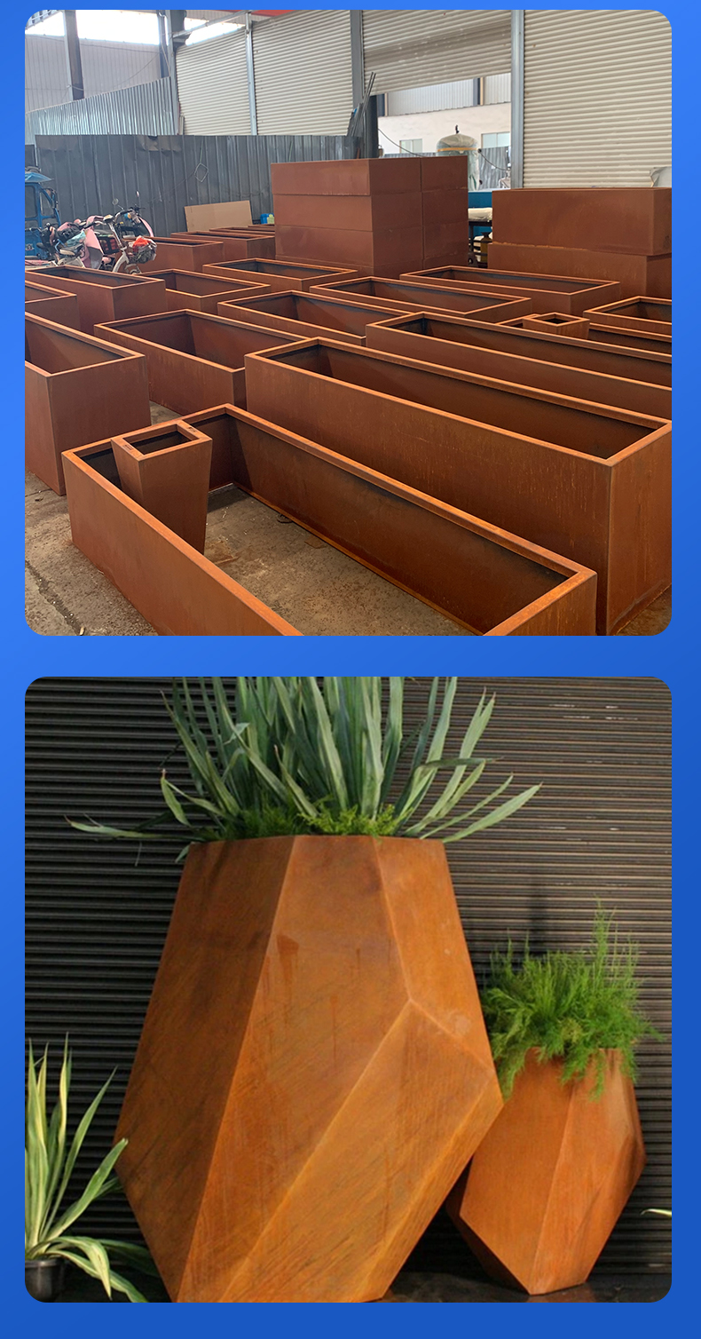 SPA-H weather resistant rust steel plate flower pot, flower box enclosure, welding installation, rusting, outdoor garden retro red rust flower pot