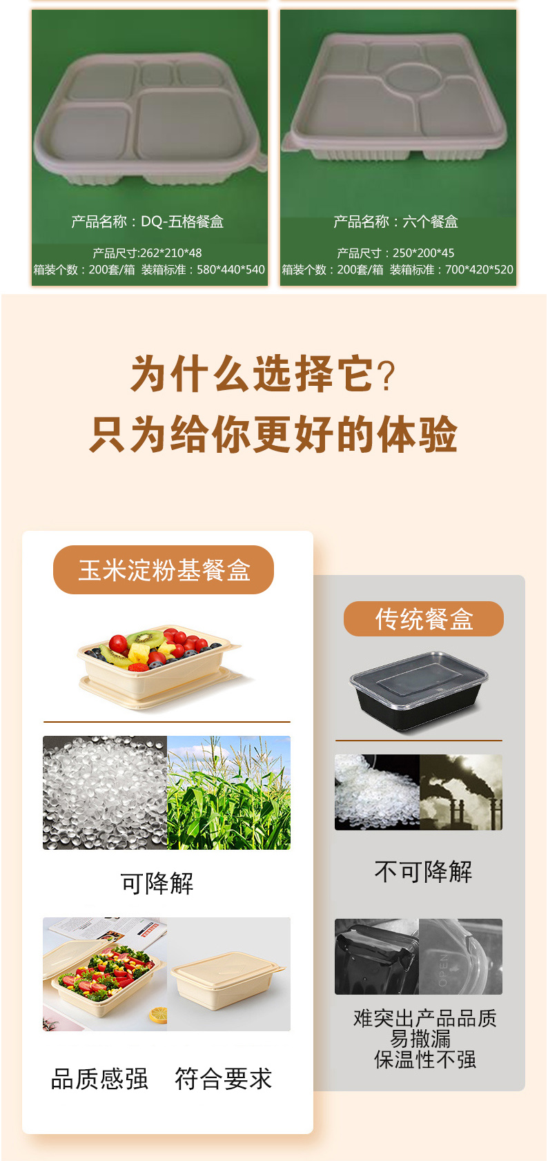 Degradable disposable lunch box Corn starch based packaging box with various specifications can be customized