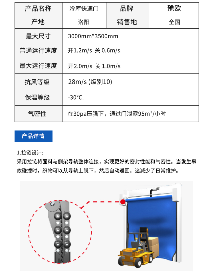 Yuou Door Industry Cold Storage High speed Rolling Curtain Door Cold Storage Door Manufacturing Fresh Storage Door