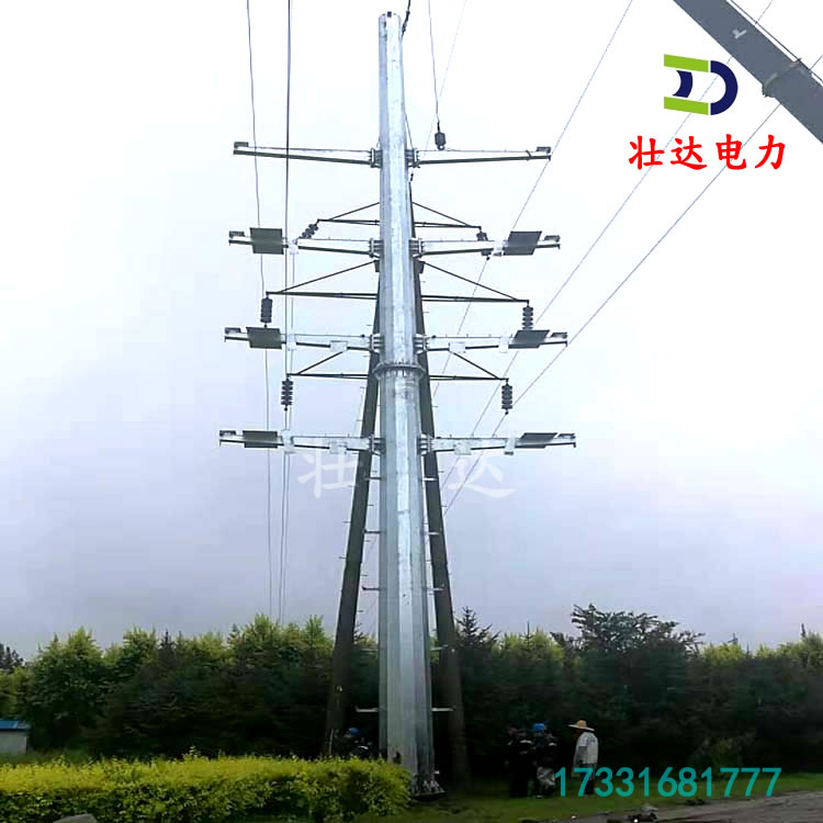 66kV transmission steel pole manufacturer customizes 18 meter three circuit tension circular pipe tower for power line stringing steel pipe poles