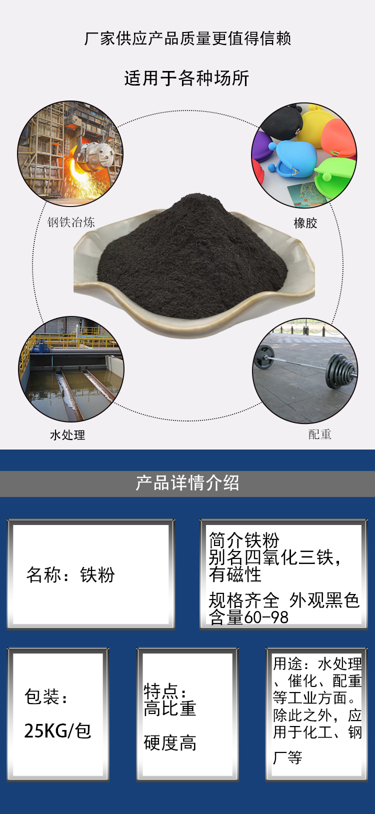 Supply of black iron powder, chemical magnet powder, secondary reduction iron powder for heating, 200 mesh