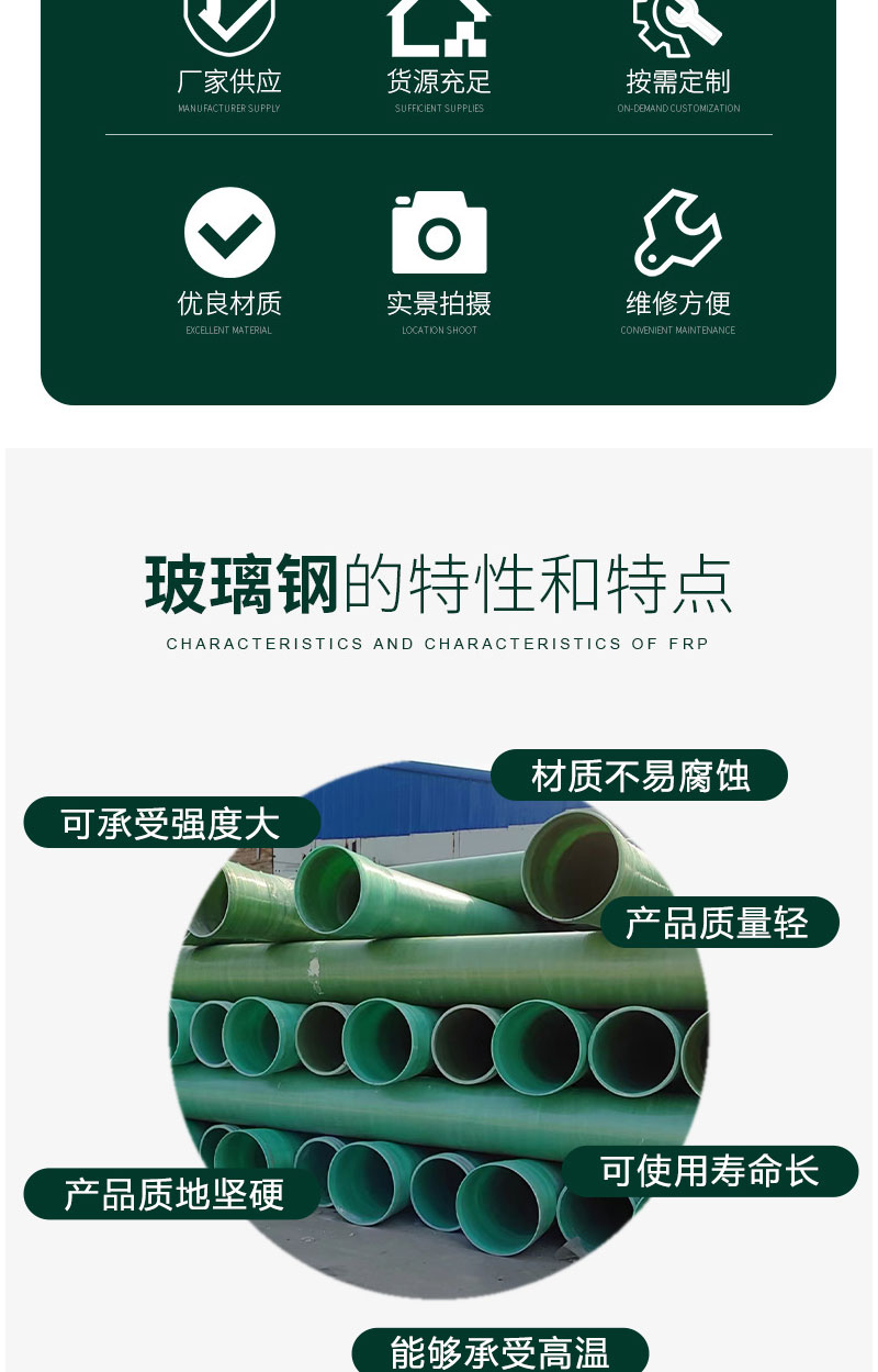 Zhenkuo fiberglass pipeline winding process sewage and drainage pipeline FRP spray pipe municipal cable threading pipe