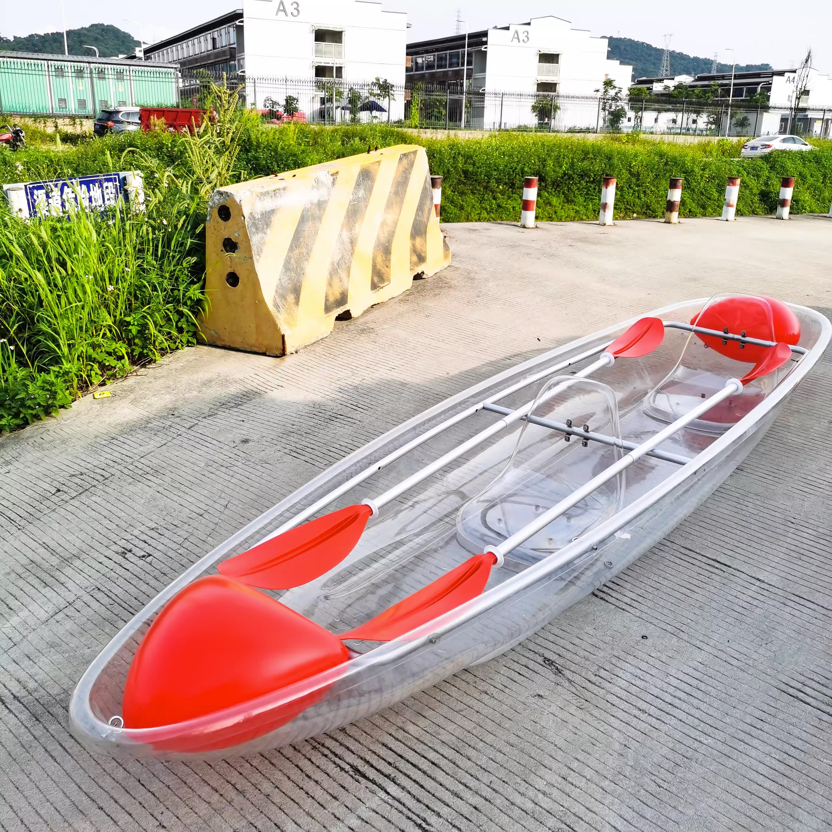 Outdoor Sports Water Transparent Boat High Buoyancy PC Transparent Canoe Net Red Glass Boat Scenic Area Special Rowing Boat