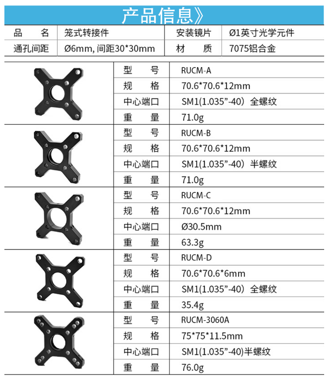 30mm * 30mm cage plate mirror frame, cage type coaxial bracket, lens diameter 25.4mm