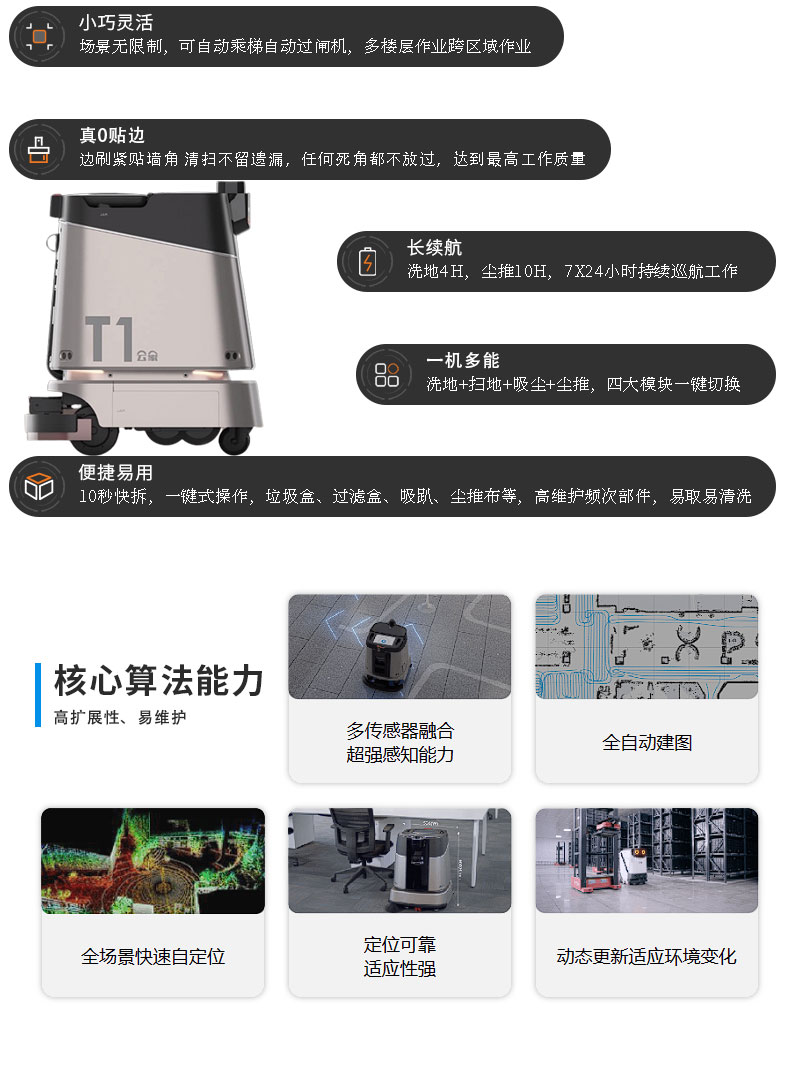 Yunxiang T1 Shopping Mall Hotel Indoor Commercial Floor mopping Robot Intelligent Sweeping Robot AI Electric Floor Washing Machine