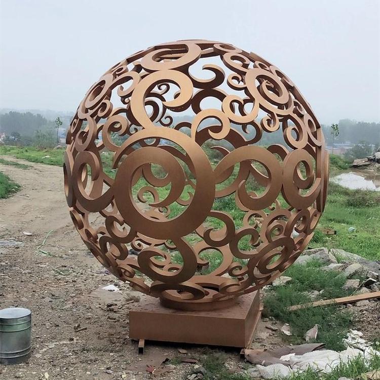 Large stainless steel sculpture customized iron art hollowed out luminous ball, moon circle, outdoor garden water landscape decoration