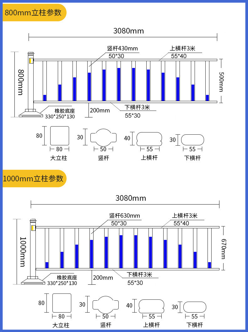 Zinc steel municipal road isolation barrier Pedestrian and vehicle separation in the middle of the road Parking lot Traffic barrier Pedestrian and vehicle diversion