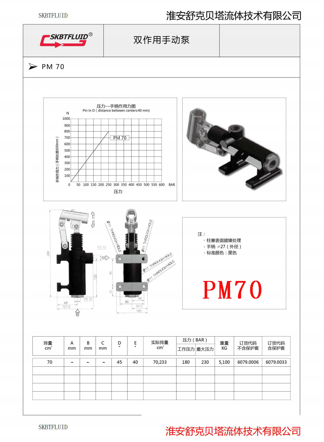 Single acting high-strength black cast iron PM50-SE-J series hydraulic manual pump