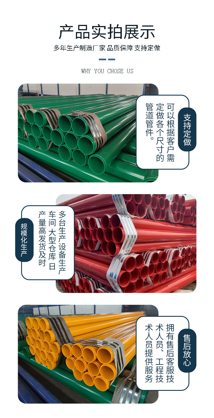 Heyouxin Water Supply Plastic Coated Steel Pipe, Internal and External Plastic Coated Composite Steel Pipe, Various Pipe Supports Customization