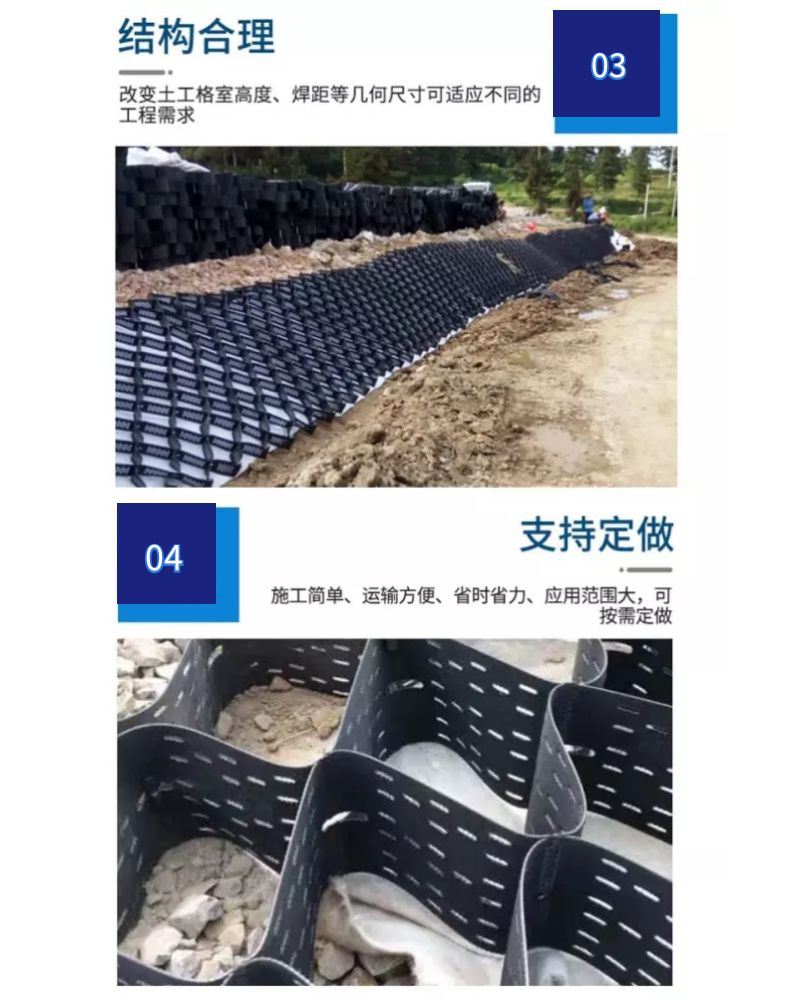 Perforated honeycomb geogrid for river slope protection and enhancement of roadbed stability using polymer three-dimensional geogrid