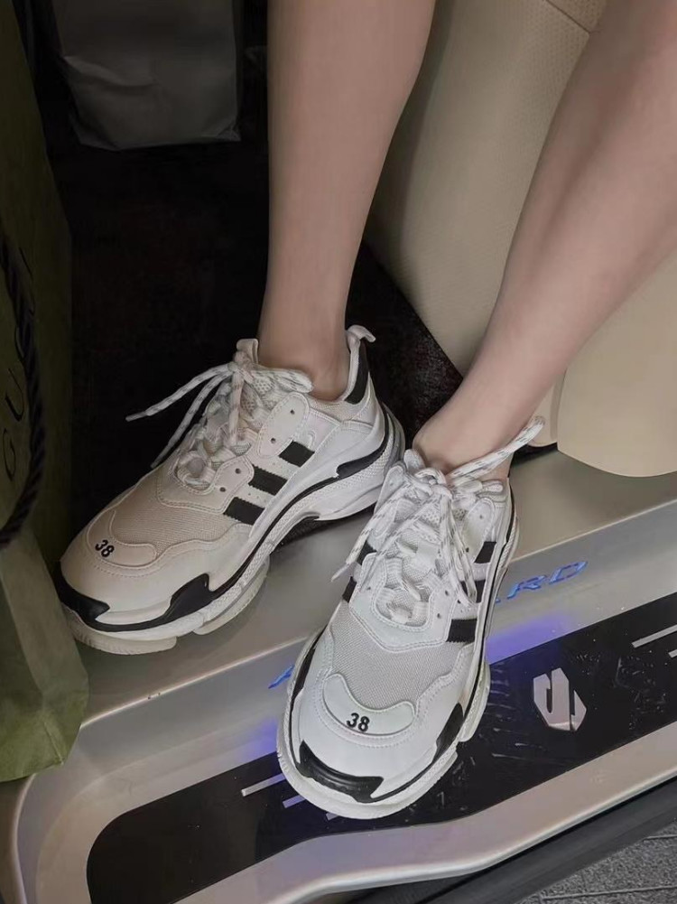 诗歌兰女鞋2022新款时尚百搭拼色网面真皮透气厚底韩版休闲老爹鞋