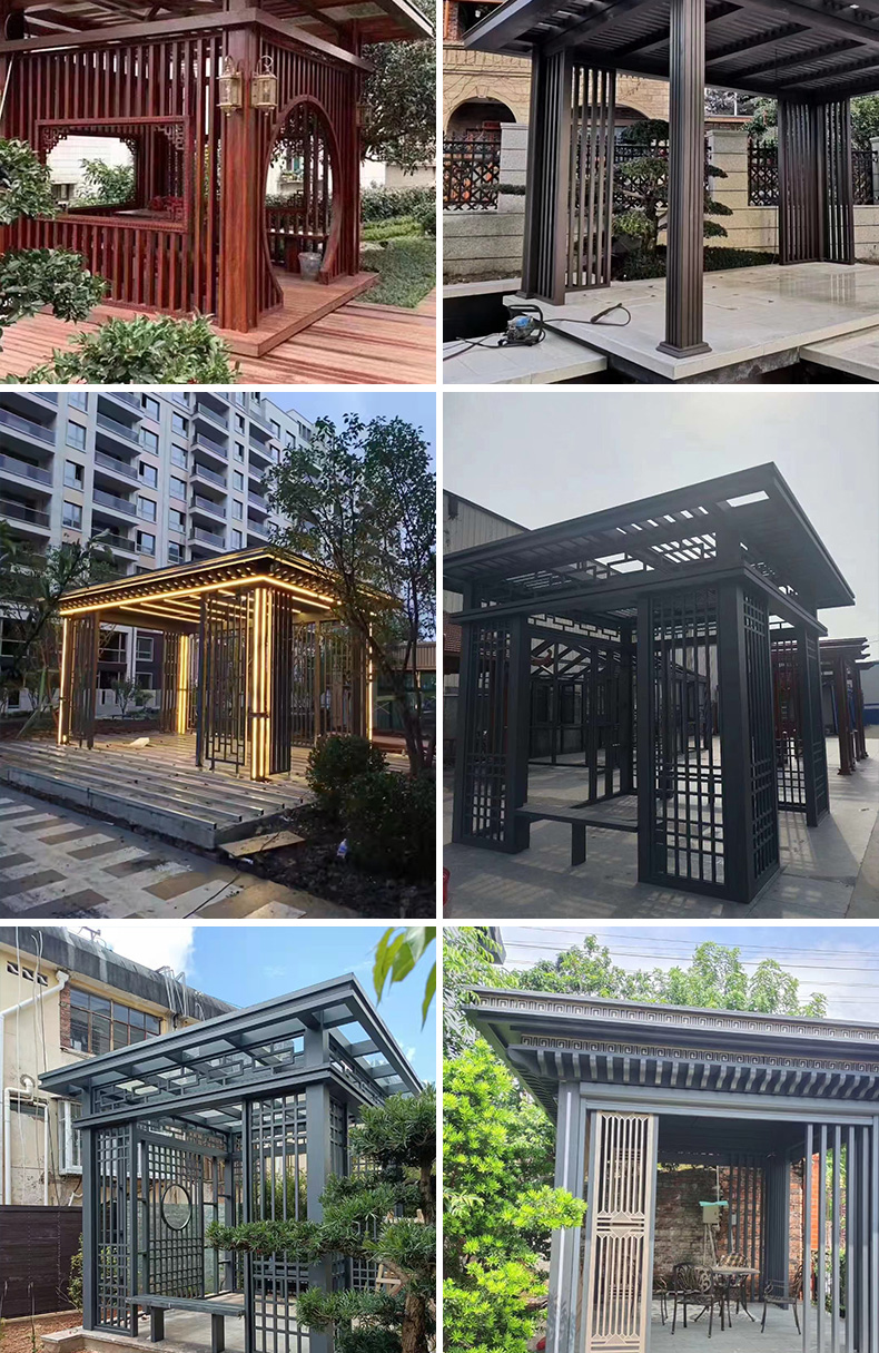 Aluminum alloy pavilion, outdoor courtyard, new Chinese style villa garden, outdoor courtyard, leisure pavilion, grape trellis customization