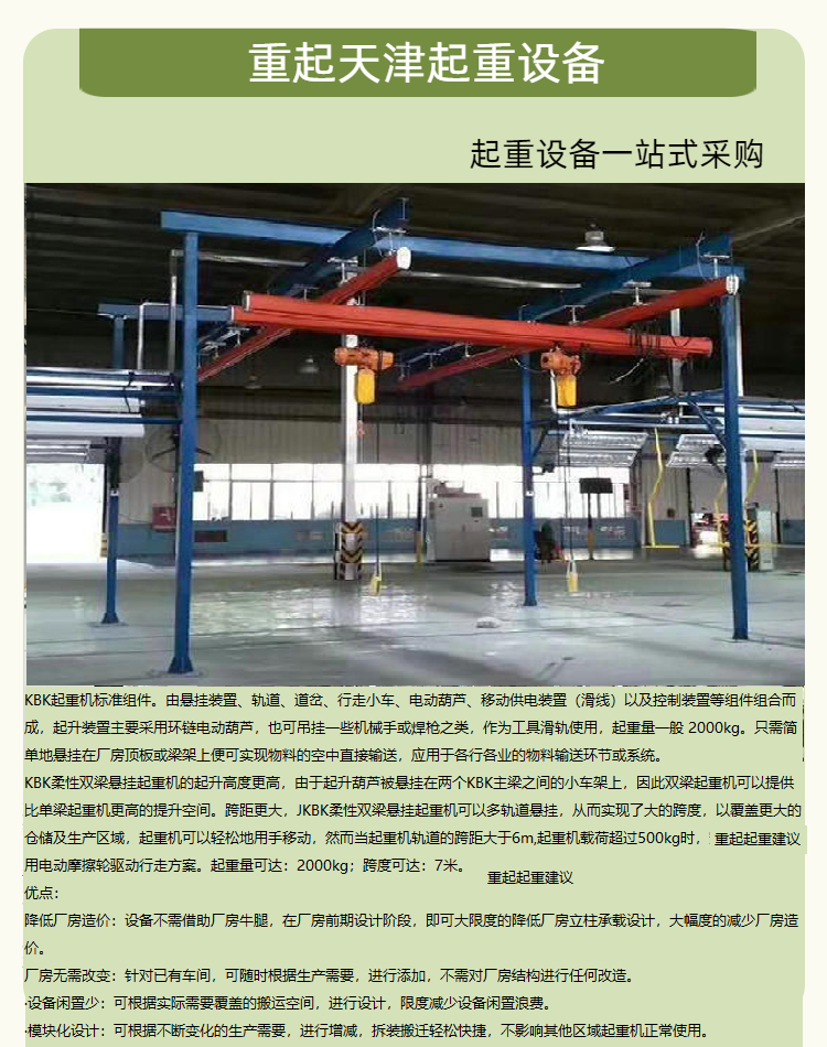 Bridge type lifting equipment KBK suspension single beam crane electric hoist hoisting and maintenance of crane