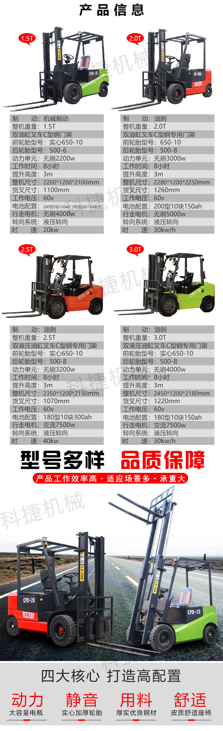 New Energy Electric Forklift Warehouse Logistics Loading and Unloading Cargo Stacking High Truck New Small Forklift Kejie