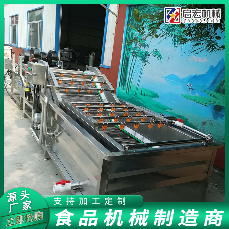 Qihong Commercial Vegetable Cleaning Line Restaurant Vegetable Washing Machine Fruit and Vegetable Bubble Cleaning Machine Clean Vegetable Processing Equipment