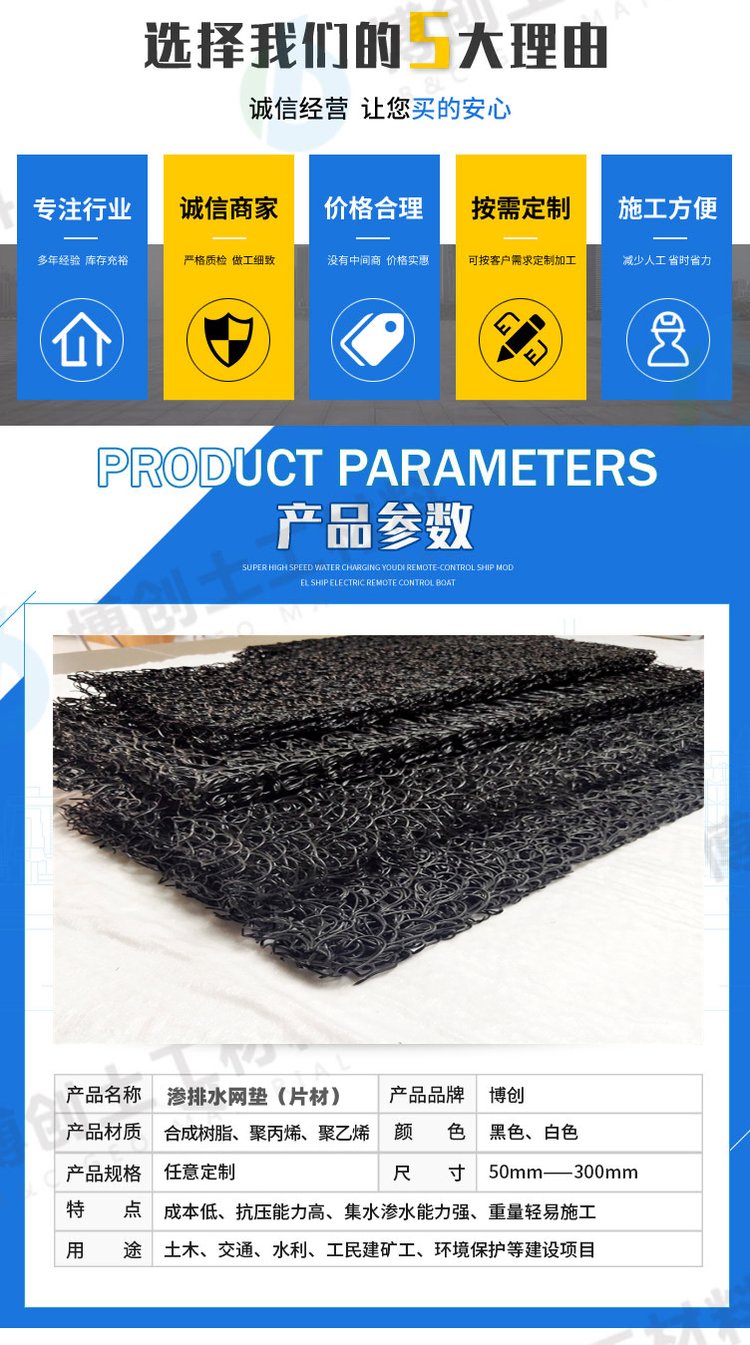 Geomat mesh interwoven drainage board, 1-10cm, all-round drainage network mat, Chuangxing