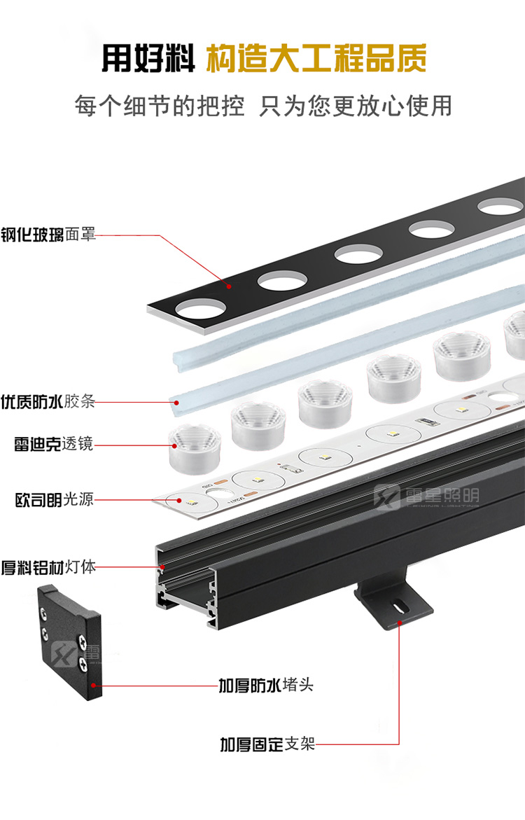 Lei Xing Lighting Structure Waterproof Aluminum Profile Outdoor Building Lighting Project Low Voltage 24V Wall Wash Lamp LX - XQD-25