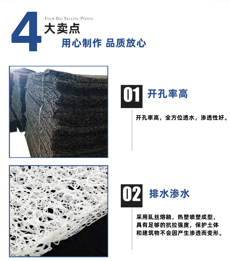 Chuangxing Geomat Tunnel Greening Infiltration Drainage Net Pad 5cm Mesh Interleaved Drainage Board Wrapping Fabric