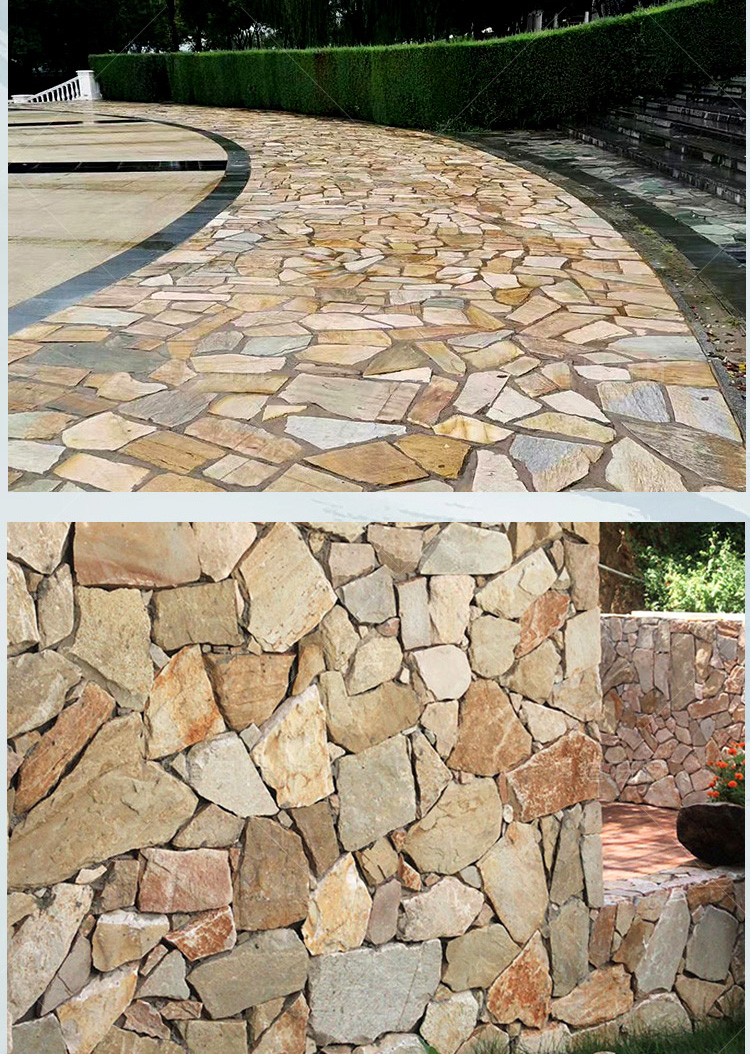 Natural irregular soil rust colored crushed stone masonry, slate stone thickness can be customized