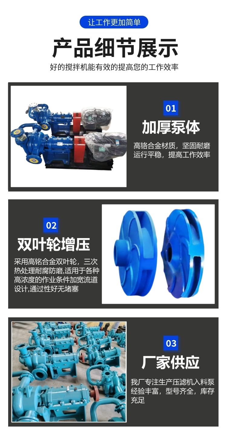 Filter press feed pump, sand washing, coal washing plant feed pump, horizontal slurry pump, high-pressure mud press pump, lift pump industry