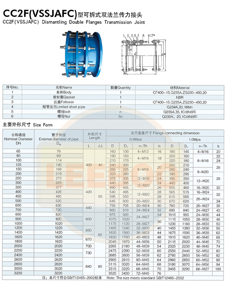 Detachable power transmission compensation joint Detachable expansion joint CC2F double flange power transmission joint