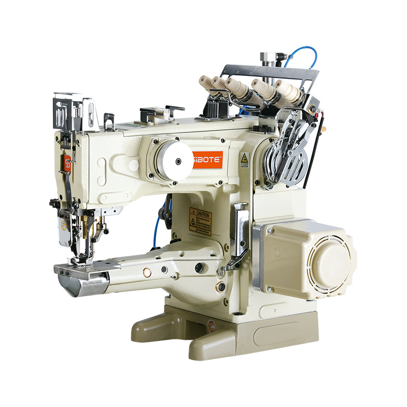 Direct drive automatic thread cutting longitudinal cylinder type three needle five thread double-sided decorative tension sewing machine, low noise sewing machine, directly supplied by the manufacturer