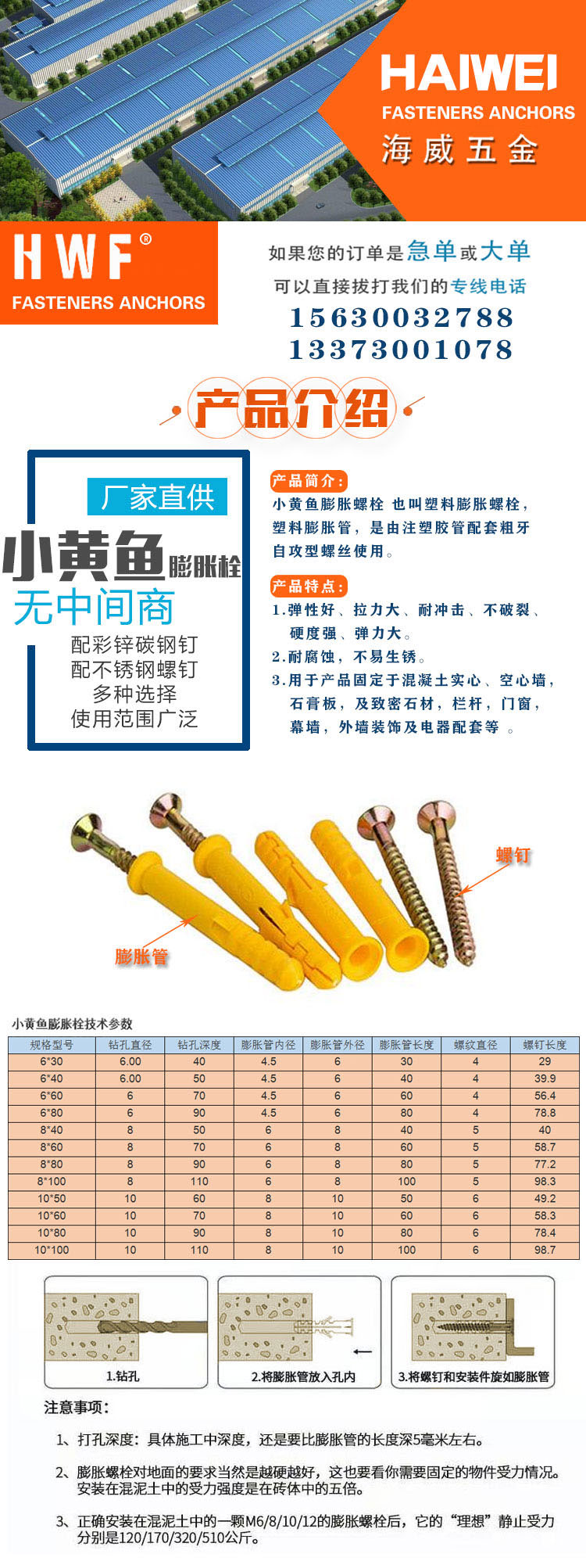 Nylon Wall plug Haiwei Hardware Wholesale Larimichthys polyactis expansion bolt PE hose expansion plug